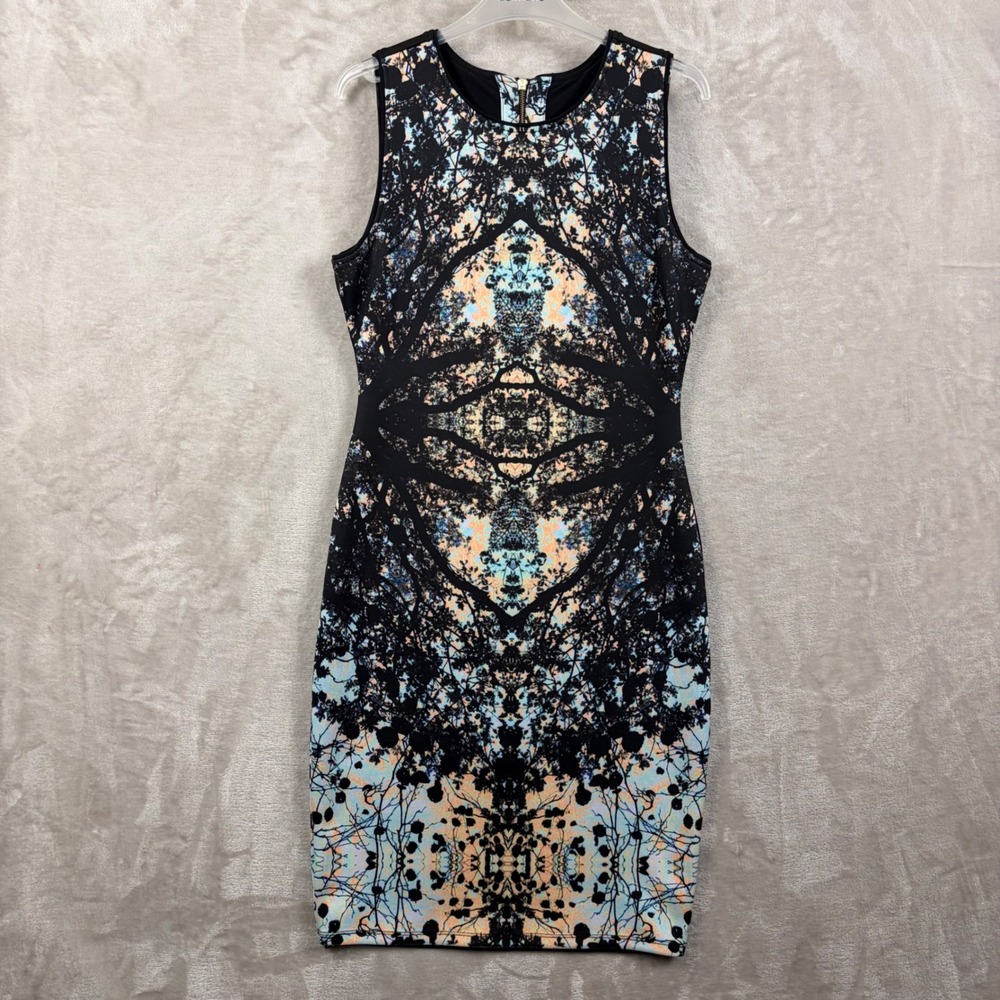 Hale Bob Vivid Dreams Women S Sleeveless Print Neoprene Sheath Dress Black Blue
